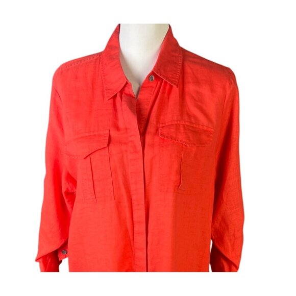 Chaus Sport Red Button-Up Shirt With 3/4 Roll Tab Sleeves & Chest Pocket size L - Picture 2 of 7